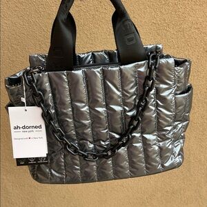 Ah-dorned | Metal Metallic Tote Bag w/ Crossbody Strap & Bag Charm Chain